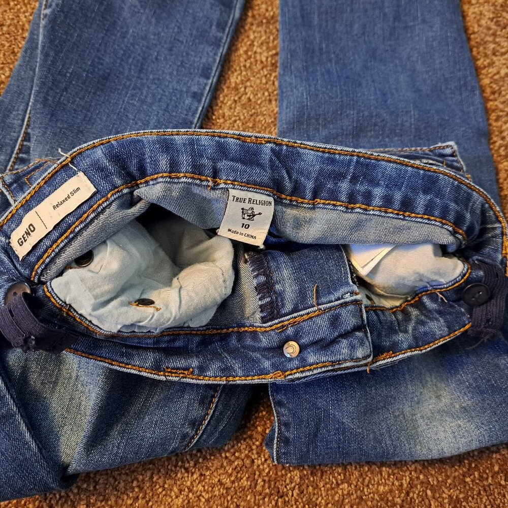 True Religion Distressed Geno Relaxed Slim Adjustable Waistline Denim Jeans - Picture 8 of 10